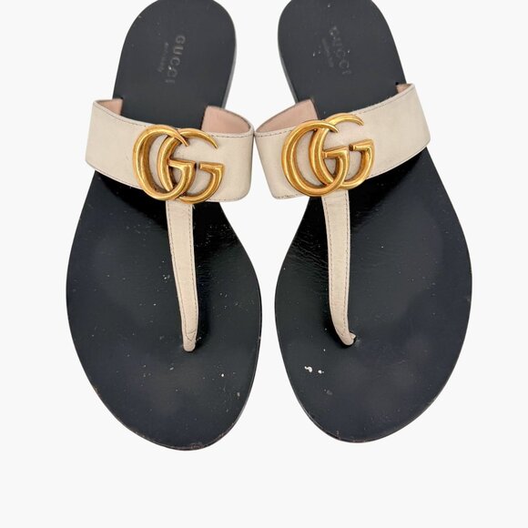Gucci Marmont GG Thong Flip Flop Flat Sandals White Leather Size 37 US 7 Women's - Picture 4 of 15
